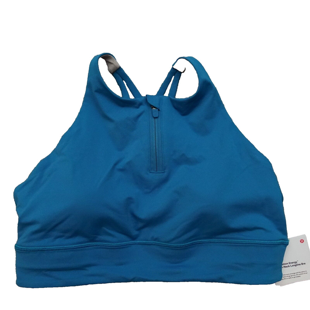 New Lululemon Size 10 Energy High Neck Longline Bra Zip HWIB Hawaiian Blue